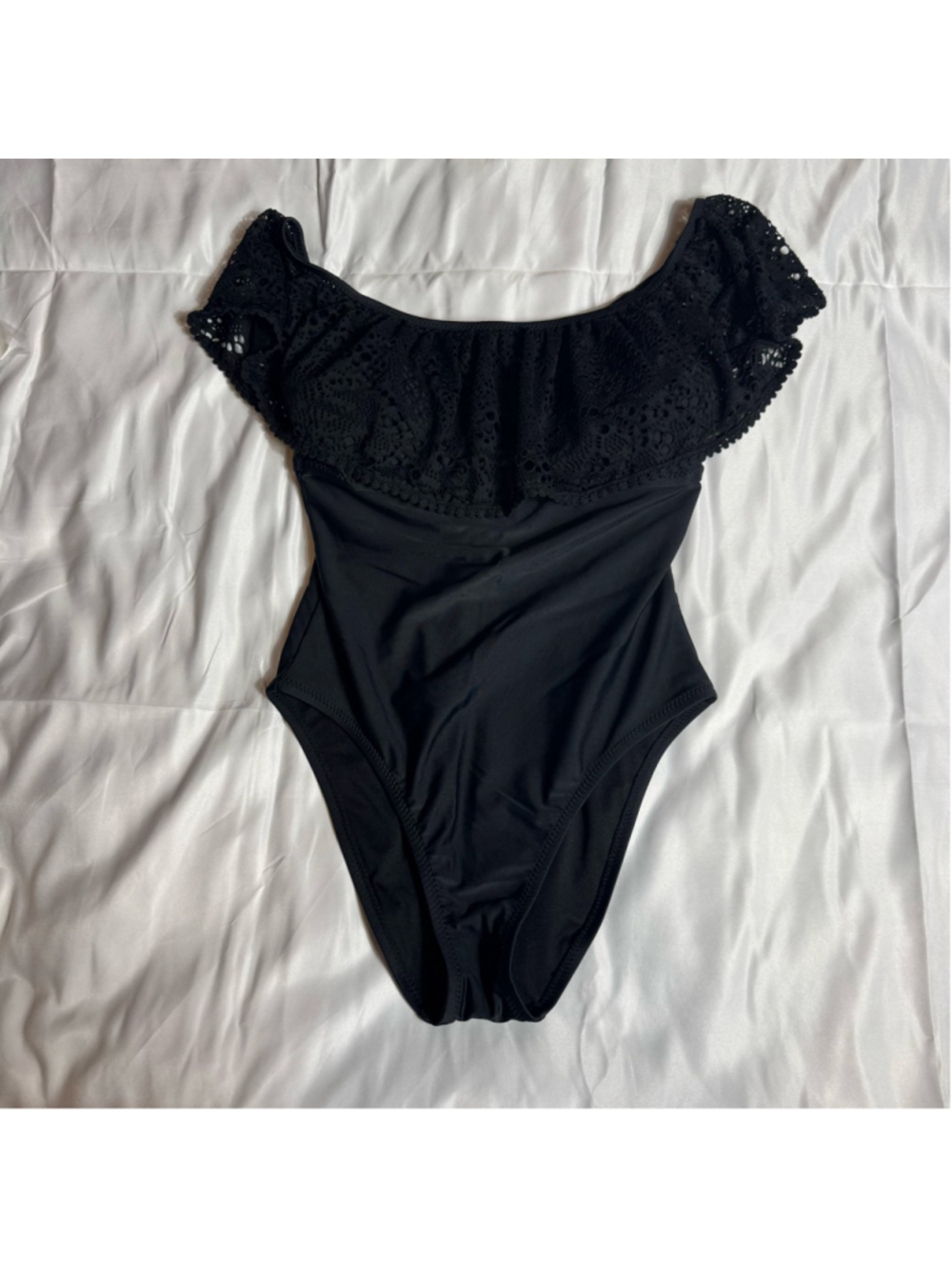 Women's Shade & Shore Black Crochet Off-Shoulder One Piece Swimsuit S